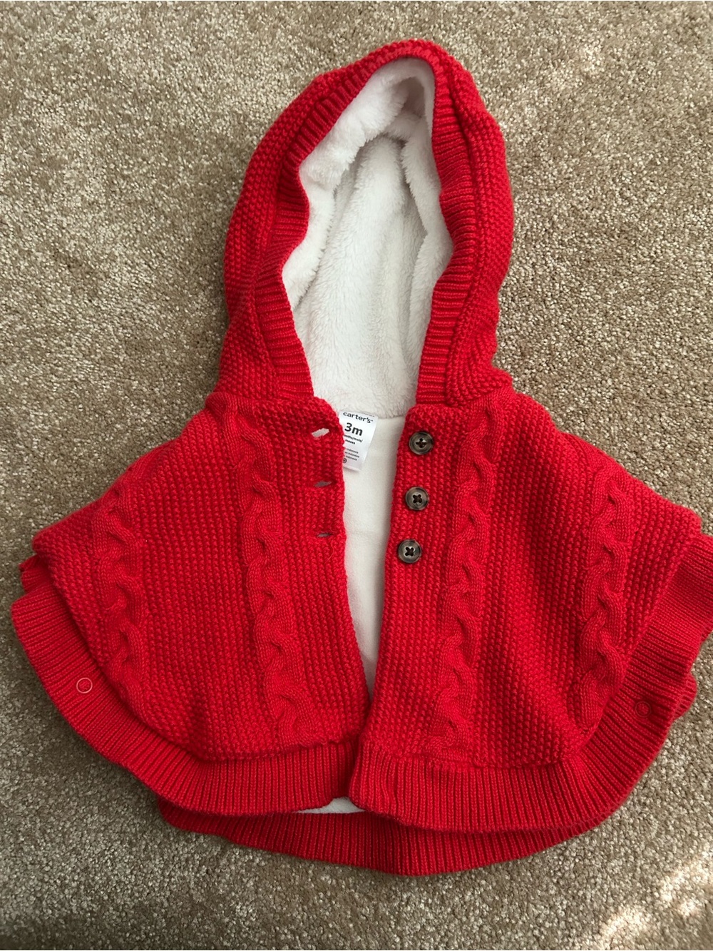 Carter's Bright Red Hooded Cable Knit Cape